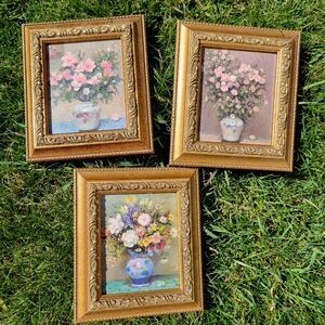 Vintage Gold Framed Floral Impressionist Art Trio ~ Marcel Dyf (Dreyfus) Pretty!